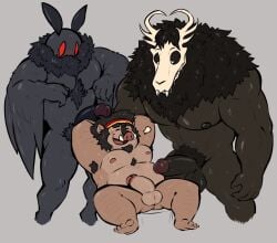 mothman wendigo skull_head horns 3males 3boys gay male/male furry furry_only furry_male heart-shaped_pupils heart_symbol heart_eyes sweaty purecommand