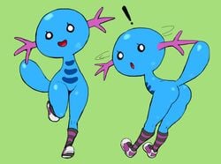 armless ass blue_skin cute marine no_genitals no_humans outta_sync pokemon pokemon_(species) shoes smile socks solo striped_socks wooper