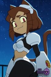 1girl :3 ai_generated animal_ears breasts brown_hair cat_ears cat_girl cat_tail choker closed_mouth clothing crop_top fang fang_out female furry furry_female gameoverse gloves goggles goggles_on_head humanization kit_bodega littlehentai looking_at_viewer midriff navel night night_sky outdoors pink_choker red_bikini red_eyes red_gloves savitar savitar_(artist) short_hair sky smile solo star_(sky) starry_sky tail underwear whiskers zipper zipper_pull_tab