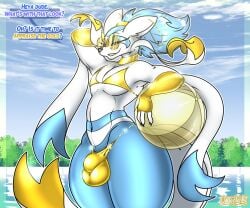 2026 absurd_res aki_(wingedwilly) anthro ball balls_outline beach_ball big_bulge bikini blue_markings blue_sky bulge clothed clothing collar crossdressing detailed_background detailed_bulge dialogue ear_piercing ear_ring english_text eyewear femboy flirting flirting_with_viewer generation_5_pokemon genital_outline gold_(metal) gold_armwear gold_bikini gold_collar gold_ear_ring gold_sunglasses golden_markings golden_week hi_res hoop_ear_ring inflatable male markings metal_collar mienshao nintendo outside piercing plant pokemon pokemon_(species) ring_piercing seductive skimpy_bikini sky smile solo speech_bubble sunglasses swimming_pool swimwear tail talking_to_viewer text thick_thighs tree two-piece_swimsuit water wide_hips wingedwilly