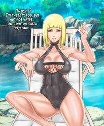 1girls big_breasts creator_96 hot_spring naruto one-piece_swimsuit samui swimsuit tagme