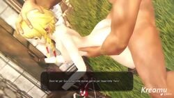 1boy 1girls 3d anal animated ass blonde_hair bulldog_position clothing dialogue doggy_style exposed_torso female footwear from_behind handwear holding_head hylian hyrule_warriors kreamu legwear linkle male male/female moaning nintendo pale_skin rape sex sound straight swimwear tagme text the_legend_of_zelda video