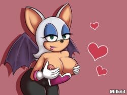 1girls 2021 anthro bat breasts breasts_out flashing furry heart milk64 presenting rouge_the_bat simple_background sonic_(series) sonic_the_hedgehog_(series) white_fur