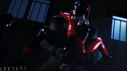 1boy 1girls 3d animated arms_around_neck batman batman:_arkham_knight batman_(series) bodysuit dc dc_comics female hands_on_ass harley_quinn harley_quinn_(classic) leeterr legs_apart male sex sound stand_and_carry_position standing tagme video