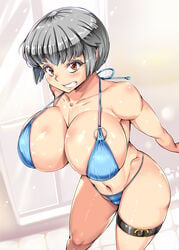 1girls big_breasts bikini female female_only grey_hair large_breasts original original_character short_hair solo solo_female swimsuit thick thick_thighs thighs usyuuri voluptuous