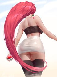 1girls alternate_version_available artist_name ass azto_dio back back_view backboob bandeau bare_arms bare_shoulders big_ass big_breasts big_thighs black_thighhighs branding_mark breasts bubble_ass bubble_butt cropped_legs earrings female female_focus female_only high_resolution highres holding_object holding_poke_ball huge_ass huge_breasts human jessie_(pokemon) jewelry large_ass long_hair mature mature_female milf miniskirt pokeball pokemon red_hair shiny_hair shiny_skin shoulder_tattoo simple_background skirt solo solo_female solo_focus strapless tattoo team_rocket thick_thighs thighhighs thighs tight_clothing tight_skirt tubetop underboob very_long_hair white_background white_skirt