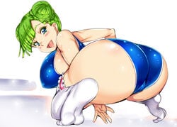 1girls ass big_ass big_breasts big_butt blue_eyes braided_bun butt dat_ass double_bun fat_ass female female_only green_hair hair_bun large_ass large_breasts looking_at_viewer one-piece_swimsuit original original_character solo solo_female swimsuit thick thick_ass thighhighs usyuuri voluptuous wide_hips