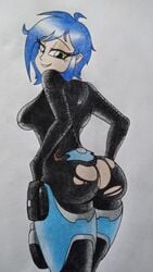 ass black_suit blue_hair green_eyes halo halo_5