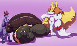 2021 2boys 3_toes anthro anthrofied balls big_balls big_penis black_balls black_nipples black_penis bobert body_hair canid canine chest_hair delphox duo erection feet french_braid fur gay genitals gradient_background grin hair huge_balls huge_cock huge_muscle humanoid_genitalia humanoid_penis hyper hyper_balls hyper_genitalia hyper_penis larger_male looking_at_viewer male male/male mammal nintendo nipples nude open_mouth penis plantigrade pokémon_(species) pokemon purple_body purple_fur red_hair sharp_teeth simple_background sitting size_difference smaller_male smile standing teeth toes video_games whiskers yaoi