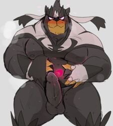 2021 anthro balls bara barazoku black_body black_fur blush bodily_fluids edit erection fur genitals humanoid_genitalia humanoid_hands humanoid_penis hyaku_(artist) kemono legendary_pokémon male male_only musk nintendo nipples penis pokémon_(species) pokemon simple_background single_strike_style_urshifu solo sweat sweaty uncensored urshifu video_games