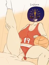 1boy 1girls basketball basketball_uniform big_breasts bodily_fluids breasts clothed clothing countryhumans countryhumans_girl duo eager female female_focus flawsy indiana_(countryhumans) leg_lift leg_up light-skinned_female light-skinned_male light_skin male mostly_clothed open_mouth pale_skin penis pov pussy pussy_juice sex socks solo_focus sportswear spread_legs statehumans statehumans_girl sweat thick_thighs united_states_of_america_(countryhumans) vaginal_penetration