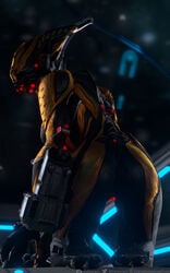 2020 3d 3d_(artwork) absurd_res alien ass claws digital_media_(artwork) feet female genitals glowing glowing_genitalia glowing_pussy hi_res humanoid looking_at_viewer looking_back not_furry pussy solo tenno thatworgen valkyr_(warframe) video_games warframe