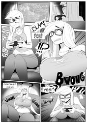 1girls big_breasts bouncing_breasts breast_expansion breasts comic eimmikha game_controller gamer_girl huge_breasts inori_(samyuu) motion_lines nipple_bulge original original_character solo solo_female vale-city