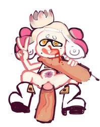 1girls big_penis blood bloody_nose boots bottomless bruise choking crown dogmalord dubious_consent faceless_male giant_penis inkling interspecies off_the_hook_(splatoon) open_mouth peace_sign pearl_(splatoon) questionable_consent short size_difference splatoon splatoon_2 strangling thick_eyebrows v veiny_penis white_hair yellow_eyes