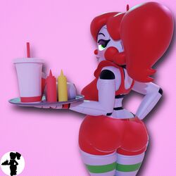 3d anthro ass baby_(fnafsl) big_butt butt circus_baby circus_baby_(fnaf) clothed clothing clown fat_ass five_nights_at_freddy's food looking_at_viewer looking_back robot sister_location so87baby solo summer_of_87_baby