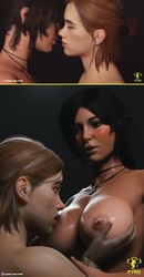 2girls 3d athletic_female busty crossover ellie_(the_last_of_us) ellie_williams female female_focus female_only hourglass_figure human lara_croft lara_croft_(survivor) lesbian nipple_piercing no_eyewear pale_skin pyro_(artist) tagme tattoo the_last_of_us the_last_of_us_2 tomb_raider wide_hips yuri