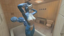 3d 3d_(artwork) absurd_res anthro areola barely_visible_genitalia barely_visible_pussy bath bathing bathroom big_breasts blue_body breasts canid canine canis closed_eyes curvy_figure detailed_background digital_media_(artwork) female fog fox genitals hair hi_res humanoid jackiey krystal mammal nintendo nipples nude pussy shower smile solo source_filmmaker star_fox steam video_games water wet