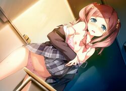 blue_eyes blush_stickers classroom embarrassed humping_table lace_bra lace_panties nipples open_shirt pink_bra pink_hair pink_nipples pink_panties possible_duplicate school_uniform schoolgirl serafuku skirt_lift small_breasts tagme twintails