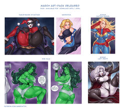 5girls abs android android_18 ange1witch areolae artist_name ass ass_cleavage back_muscles batman_(series) big_ass big_breasts blonde_hair bodysuit breasts bulge busty butt_crack cameltoe captain_marvel carol_danvers chaos_comics cleavage cyborg dc dc_comics denim_skirt digital_media_(artwork) dragon_ball dragon_ball_super dragon_ball_z female green-skinned_female harley_quinn harley_quinn_(classic) hips hulk_(series) human lady_death large_breasts legs lifted light-skinned_female light-skinned_male light_skin looking_at_viewer male marvel marvel_comics muscles muscular muscular_female no_eyewear pale-skinned_female pale_skin pantyhose pencil_skirt she-hulk shounen_jump skirt skirt_lift spread_legs straight thick_ass thick_legs thick_thighs thighhighs unseen_male_face upper_body wide_hips