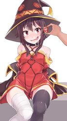 1girls black_hair bondage clothed collar eye_patch female green_eyes hat kono_subarashii_sekai_ni_shukufuku_wo! megumin tears thighhighs