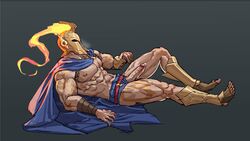 1boy bara cape clothed cum erect_penis erection feet helmet league_of_legends legs male male_only mask nipples pantheon pecs riot_games sedo sedo_(usingincognito) usingincognito veiny_penis