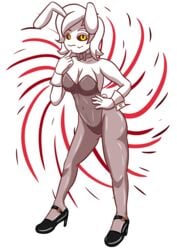 bare_shoulders black_sclera bowtie breasts bunny_costume bunny_ears bunny_girl bunny_tail bunnysuit cleavage clothed clothing delirium_(the_binding_of_isaac) digital_media_(artwork) female female_only finger_on_chin glowing_eyes grinding high_heels leotard looking_at_viewer medium_breasts pantyhose rule_63 short_hair standing the_binding_of_isaac transparent_background unknownlewder white_body white_hair white_skin yellow_eyes