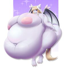 2020 absurd_res alien antennae_(anatomy) anthro ass azmia_ryial belly big_belly big_breasts big_butt blonde_hair blue_eyes breasts canid canine canis digital_media_(artwork) digitigrade female fur grey_body grey_fur hair happy hi_res hyper hyper_belly insects kyoth_(species) looking_at_viewer mammal nipples nude obese obese_anthro obese_female overweight overweight_anthro overweight_female scyn smile solo standing thick_thighs wide_hips wings wolf