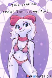 abstract_background blue_eyes canid canine canis clothing domestic_dog fay_spaniel female floppy_ears fluffy_ears fur hi_res lingerie mammal natricle nintendo pink_nose ribbons scarf smile solo star_fox video_games white_body white_fur