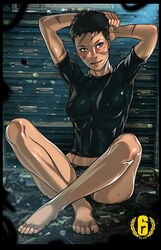 1girls arms_behind_back barefoot black_shirt female female_only ganassa mira_(rainbow_six) panties rainbow_six rainbow_six_siege solo tagme tom_clancy