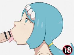 1boy 1girls blowjob blue_eyes blue_hair censor_bar censored fellatio fellatio_gesture female lana's_mother_(pokemon) long_hair mature_female milf mob_face nintendo nuranura-san oral penis pokemon pokemon_sm tongue_out white_background