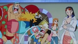 2d animated breasts brook clothed clothing edit female franky gonocy male nami nico_robin nipples nude_filter one_piece orange_hair pink_nipples public shorter_than_30_seconds sound stripping tagme third-party_edit toei_animation tony_tony_chopper usopp video