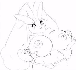 animated black_and_white breast_grab breast_squeeze disembodied_hand elpatrixf female fur huge_breasts lopunny nintendo pokémon_(species) pokemon pokemon_(species) video_games wide_hips