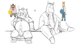 2021 anthro atsuya_baba_(odd_taxi) balls big_penis blush bodily_fluids bottomwear clothing duo equid equine erection genitals goujuyu hi_res horse kemono kensuke_shibagaki_(odd_taxi) male male_only mammal odd_taxi overweight overweight_male pants penis shirt sitting sketch suid suina sus_(pig) sweat topwear wild_boar