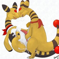 ampharos anthro balls bell bell_collar blush bodily_fluids collar cum cum_inside cum_while_penetrated duo fan_character forehead_gem genital_fluids genitals hi_res kerchief male male/male male_penetrated male_penetrating male_penetrating_male nintendo penetration penis pokémon_(species) pokemon pokemon_(species) tapering_penis vanzard video_games yellow_body