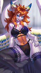 1girls 2021 5_fingers alanscampos anthro blue_eyes breasts claws digital_media_(artwork) dragon feathered_wings feathers female fingers flammie hair half_body hi_res highres lingerie loose_feather mana_(series) orange_hair patreon solo square_enix trials_of_mana video_games wings