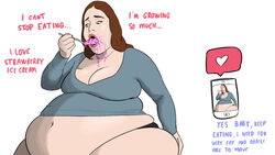 big_belly breadwithketchup eating fat feeder feeding female huge_ass huge_belly immobilization large_belly large_breasts obese stuffing thick_thighs tight_clothing weight_gain