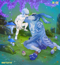 2boys animal_humanoid anthro aqua_hair balls big_balls big_muscles big_penis bodily_fluids boner bunnymund cum dreamworks duo easter easter_bunny easter_bunny_(rise_of_the_guardians) easter_egg egg erect_nipples erection flowers fur gay genital_fluids genitals hare heart hi_res holidays hotsatyr huge_balls huge_cock human humanoid humanoid_genitalia humanoid_penis imminent_kiss interspecies jack_frost_(rise_of_the_guardians) lagomorph lagomorph_humanoid leporid leporid_humanoid male male/male male_only mammal mammal_humanoid muscular muscular_anthro muscular_male mushrooms nipples nude paramount_pictures paws penis penis_size_difference rabbit rise_of_the_guardians ritual_sex runes size_difference smile tattoo