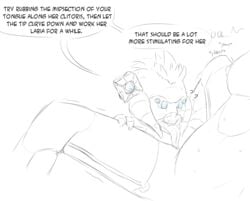 1boy 1girls alien blue_eyes bungie canon_couple claws cunnilingus destiny_(game) dialogue dreg eating_pussy eliksni english_text exo fallen female ghost_(destiny) glowing_eyes guardian_(destiny) gynoid hand_on_leg hand_on_thigh long_tongue male male/female moaning moaning_in_pleasure monochrome pussy question_mark robot robot_girl shaking speech_bubble straight straight_sex tagme talking text text_bubble thiccrobots titan_(destiny) tongue tongue_out