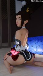 3d ass avatar_the_last_airbender azula black_hair blender clothing feet looking_back sitting soles th3_glitchy tied_hair toes