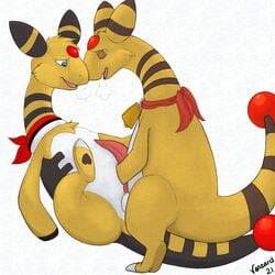 ampharos anthro balls bell bell_collar collar duo fan_character forehead_gem genitals hi_res kerchief male male/male male_penetrated male_penetrating male_penetrating_male nintendo penetration penis pokémon_(species) pokemon pokemon_(species) tapering_penis vanzard video_games yellow_body