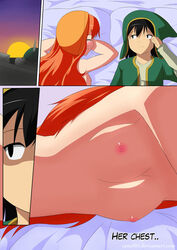 1boy 1girls blush breast_expansion breasts clothing comic dragon_quest dragon_quest_vii english english_text female female_focus flat_chest hero_(dq7) male maribel orange_hair xano501