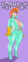 bodysuit breasts cartoon_network choker cigarette cleavage dexter's_laboratory dexter's_mom female gloves high_heels huge_breasts milf orange_hair rubber_gloves short_hair skin_tight tagme thick_thighs yellow_gloves zetomeso