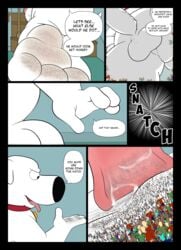 absurd_res big_penis brian_griffin canid canine canis domestic_dog english_text erect_penis family_guy feet genitals giantboonehusky_(artist) hi_res licking macro mammal micro paws penis squeezing text