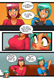 2girls ass ass_expansion breast_expansion breasts comic female female_only gaming huge_ass huge_breasts massive_ass massive_breasts maxman multiple_girls nipple_bulge nipples original original_character