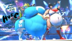 2girls 3d breasts cleavage female female_only huge_belly huge_breasts hyper_belly hyper_breasts obese rainbow_mika rattledbonezone source_filmmaker street_fighter strongfat thick_thighs wide_hips