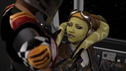 2girls 3d alexbridger biting_lip closed_eyes clothed clothing female_focus female_only fondling helmet hera_syndulla hi_res sabine_wren star_wars star_wars_rebels tight_clothing twi'lek