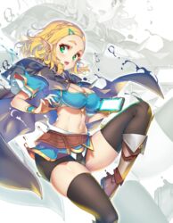 alternate_version blonde_hair breasts breath_of_the_wild cute_face female_only hong_(white_spider) looking_at_viewer midriff open_mouth perky_breasts princess_zelda short_hair skirt_around_belly tagme tears_of_the_kingdom the_legend_of_zelda thighhighs thighs zelda_(tears_of_the_kingdom) zettai_ryouiki