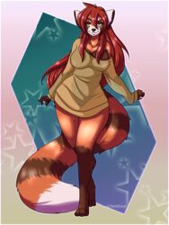 absurd_res ailurid anthro clothing corkiicorgii female hi_res mammal nude pinup pose red_panda solo talilei translucent translucent_clothing