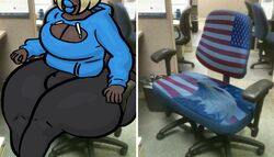 american_flag anthro bald_eagle big_butt borisalien breasts butt chair cleavage clothing digital_media_(artwork) faceless faceless_male female hi_res huge_butt huge_thighs humanoid hyper hyper_butt hyper_thighs lipstick male package sitting_on_chair sweatshirt tanuki tanuki_humanoid thick_thighs thighs