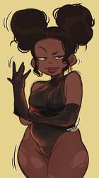 1girls african_female afro_puffs artist_self-insert breasts dark-skinned_female dark_hair dark_skin dominatrix female female_only gloves hoop_earrings mahmapuu puusona raised_eyebrow self_insert smug smug_face solo solo_female tagme thick_thighs thighs